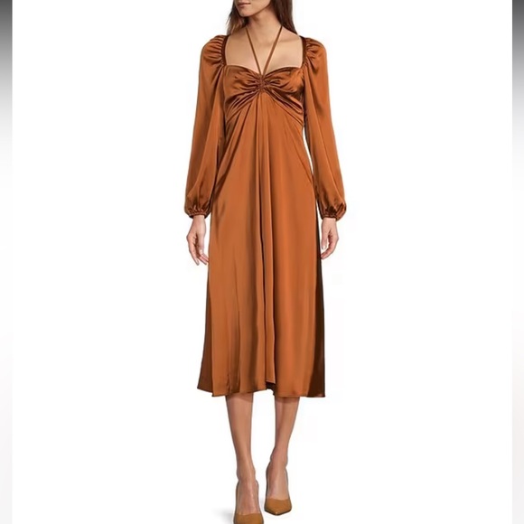 NWT Antonio Melani Bella Satin Halter Neck Long Sleeve Midi Dress - Picture 1 of 4